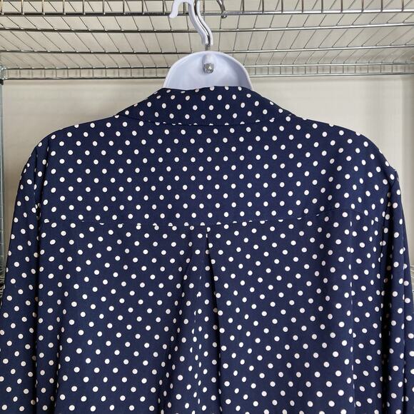 Susan Graver Women's Blue White Polka Dot Tie Hem Blouse Size 18W Coastal Preppy - Picture 10 of 11